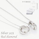 ペアネックレス レディース メンズ 2連リング レッドダイアモンド シルバー925製 刻印 一緒にいるだけで幸せ セット お揃い 送料無料英語筆記体刻印無料 春夏秋冬 大人気