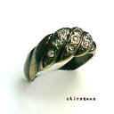 クリスタルを散りばめたポッチャリリング 指輪 レディース 日本製 真鍮 スワロ使用 太め 古美 存在感 おしゃれ