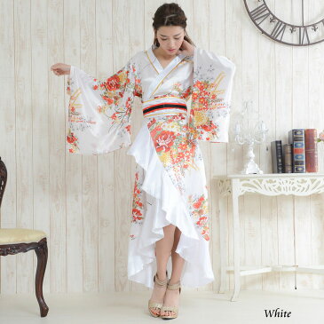 帯付き花魁着物ロングドレス キャバドレス 女性用 和柄 衣装 ダンス よさこい 花魁 コスプレ フリル 華やか