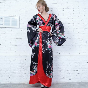 孔雀和柄ロング着物ドレス キャバドレス レディース ロング丈 和柄 よさこい 花魁 コスプレ 衣装 お洒落 選べるカラー