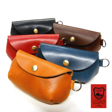 ミニポーチ メンズ レディース 春夏秋冬 丸いフォルム ボタン 牛革 栃木レザー 日本製 黒