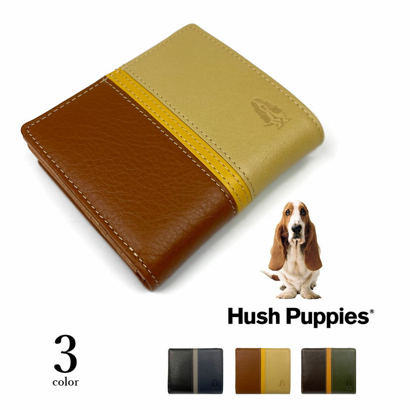 二つ折り財布 メンズ レディース 春夏秋冬 ラウンドファスナー小銭入れ 財布 牛革 Hush Puppies 犬 黒