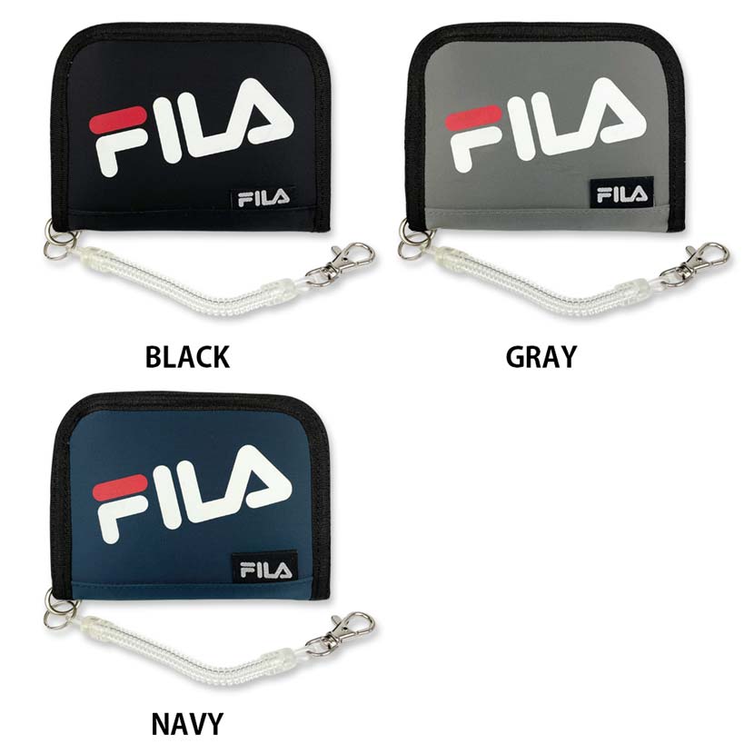 二つ折り財布 メンズ レディース 春夏秋冬 ラウンドファスナー ストラップ ポリエステル FILA 英字 黒
