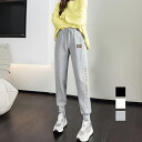 スウェットパンツ レディース 秋冬 ロング丈 ストレート 絞った裾 ハイウエスト ウエストゴム ポリエステル 英字ロゴ 黒
