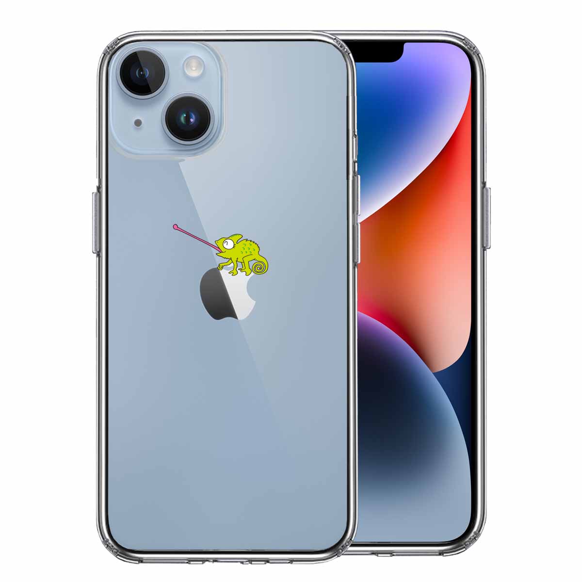 スマホケース メンズ レディース iPhone14Plus 6.7インチ対応 TPU 側面ソフト 背面ハード カメレオンとAppleロゴ クリア アイフォン アイホン カバー 透明 アイフォン アイホン カバー 透明 スマフォケース