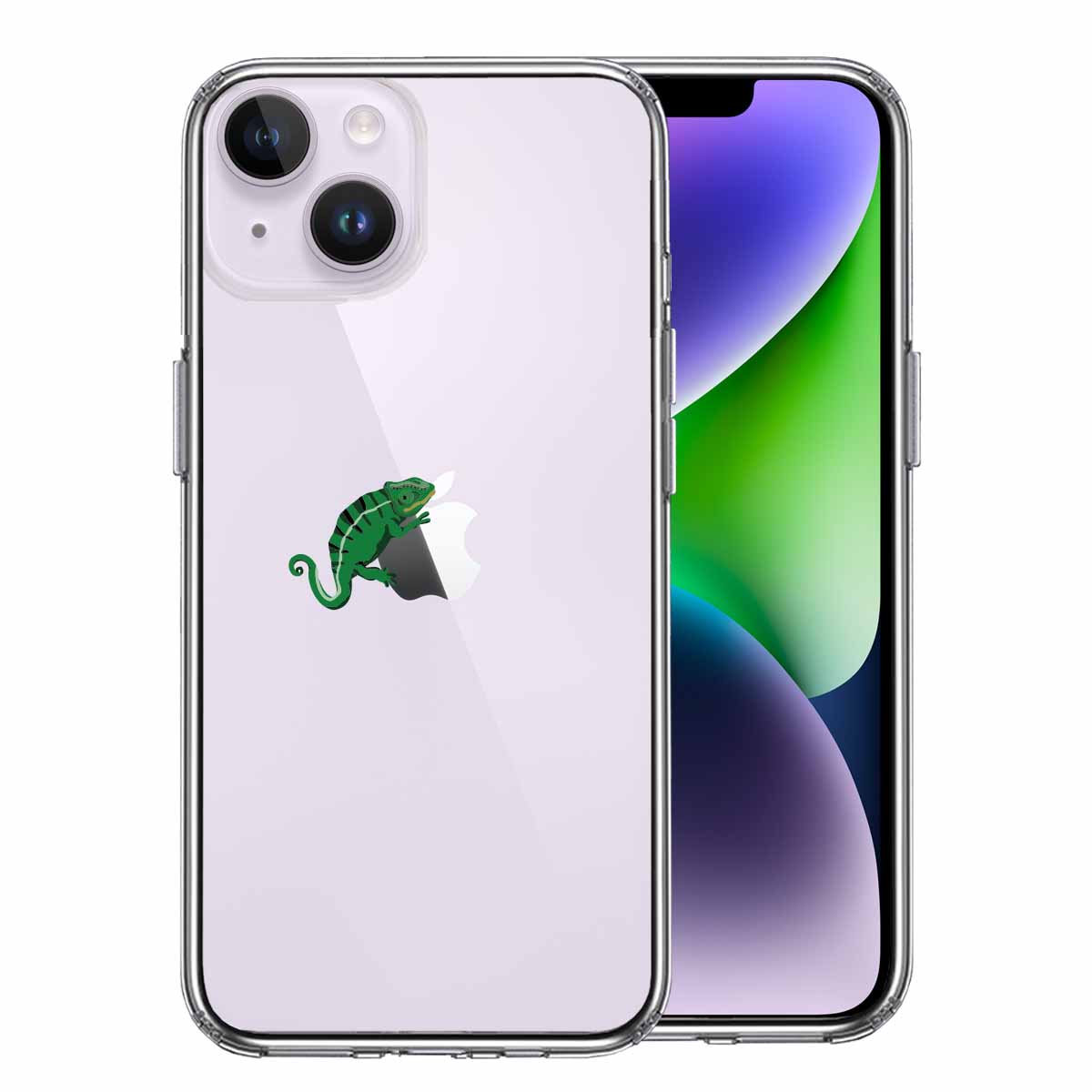 スマホケース メンズ レディース iPhone14Plus 6.7インチ対応 TPU 側面ソフト 背面ハード カメレオンとAppleロゴ クリア アイフォン アイホン カバー 透明 アイフォン アイホン カバー 透明 スマフォケース