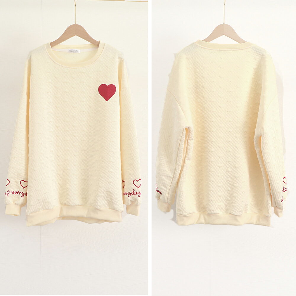 トレーナー レディース 秋冬 長袖 ロング丈 丸首 ドロショル 大きめ スウェット ポリエステル ハート エンボス加工 可愛い 黒