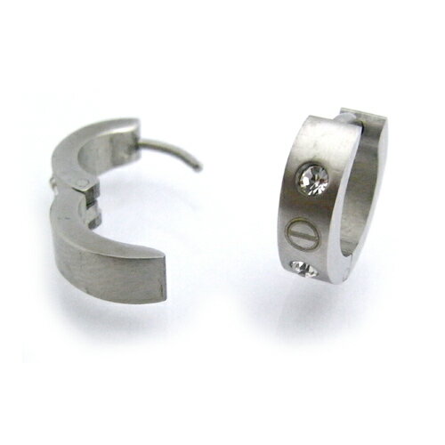 フープピアス メンズ レディース ステンレススティール製シンプル ジルコニア入り ビスモチーフ ステンレスアクセサリー 金属アレルギー対応性 メール便 送料無料 プレゼント 春夏 大人気