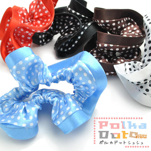 ポルカドットシュシュ かわいいヘアアレンジも簡単 プチプラ プレゼント 春夏秋冬 大人気