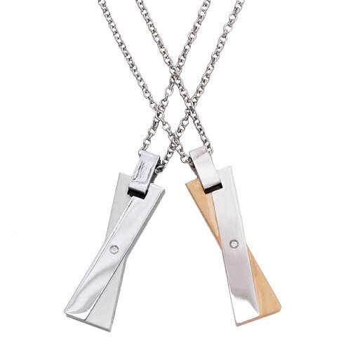 ネックレス レディース メンズ 天然ダイヤモンド サージカルステンレス316L製 2つのプレートがクロス ペンダント ペアにも 金属アレルギー 安心 対応 シル...