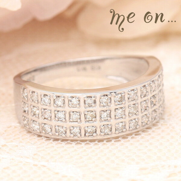 me on... 送料無料重厚なデザインの王者の指輪◆K18ホワイトゴールド[WG]45粒のダイヤモンド・パヴェリング お届けまで2～3週間程度
