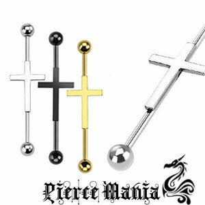14g シンプルクロス 十字架 インダストリアル ロング ストレート バーベル★ボディピアス サージカルステンレス 軟骨ピアス ボディーピアス 14g シンプルクロス 十字架 インダストリアル ロング ストレート バーベル★ボディピアス サージカルステンレス 軟骨ピアス ボディーピアス