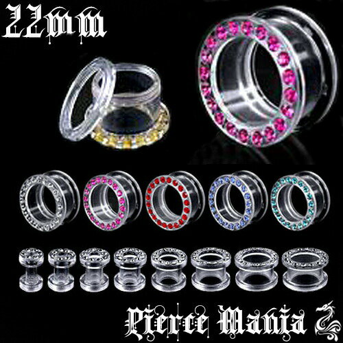 22mm★透き通る キラキラジュエル クリアトンネル★ボディピアス 透明ピアス イヤロブ ネジ式 スクリュー ボディーピアス ボディピ ノンアレルギー
