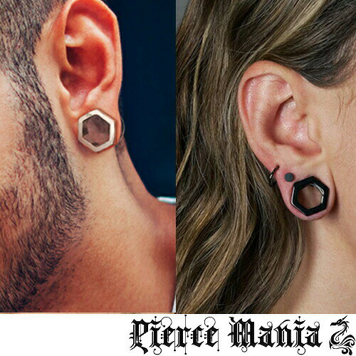 16g ユニークなナット型 六角形 フレッシュ トンネル ネジ式 ダブルフレア★316L サージカルステンレス イヤーロブ ボディピアス ボディピ シングルフレア