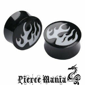 《在庫限り》00g 燃え盛る炎!ホワイトファイヤー ホーンプラグ★ボディピアス ブラックホーン バッファロー 天然素材 イヤロブ プラグ