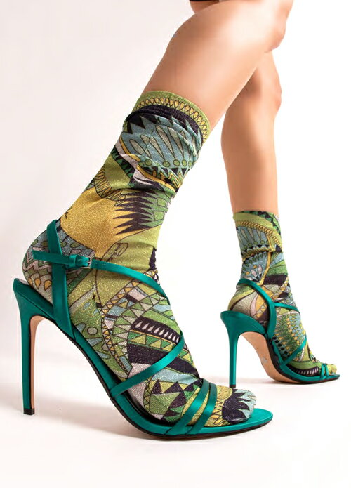 ピエールマントゥー ピエールマントゥ Pierre Mantoux 公式 正規 イタリア製 インポート ソックス velia オプティカル トロピカル ボタニカル ラメ プリント ピンク グリーン 【CALZINO EUPHORIA カルツィーノ ユーフォリア】