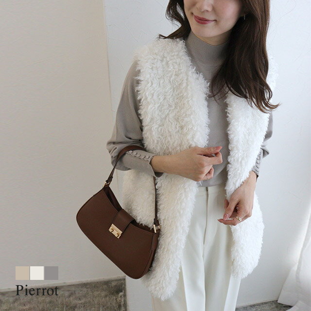 全品1,000円OFFクーポン★17時〜！≪秋SALE×送料無料≫プードルフェイクファージレ ☆ ジレ ベスト ボア フェイクファー ノーカラー ふんわり プードル トップス ピエロのサムネイル