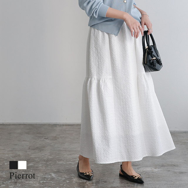 【最新作！送料無料】ジャカードギャザーフレアスカート ☆ スカート フレア ジャカード素材 ギャザーデザイン トレンドライク 花柄風 ピエロのサムネイル