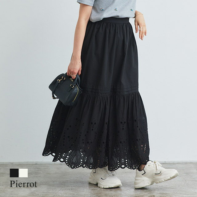 【送料無料】エンブロイダリーレースギャザースカート ☆ スカート 刺繍レース フレア ウエストゴム フレアギャザー タック切替 ピエロ【Pierrot】のサムネイル