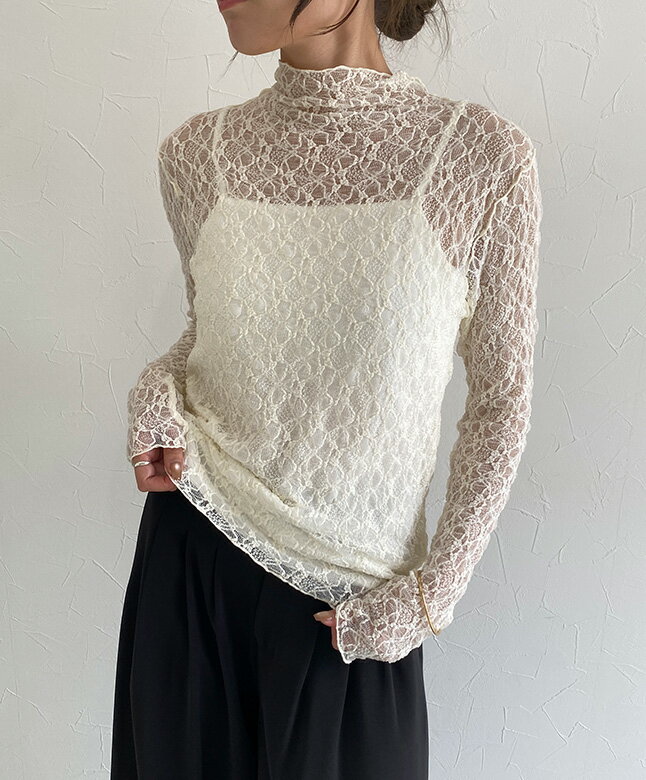 1,000円OFFクーポン 【予約】【最新作！送料無料】[ECLAM] ストレッチレースロンT ☆ Tシャツ ストレッチ素材 レース ボトルネック ロンT ECLAM クラム ECLAM【Pierrot】 ピエロ 【7月末頃より順次発送】