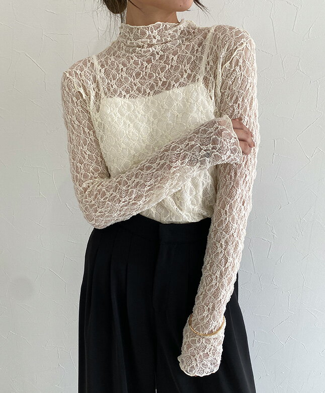 1,000円OFFクーポン 【予約】【最新作！送料無料】[ECLAM] ストレッチレースロンT ☆ Tシャツ ストレッチ素材 レース ボトルネック ロンT ECLAM クラム ECLAM【Pierrot】 ピエロ 【7月末頃より順次発送】