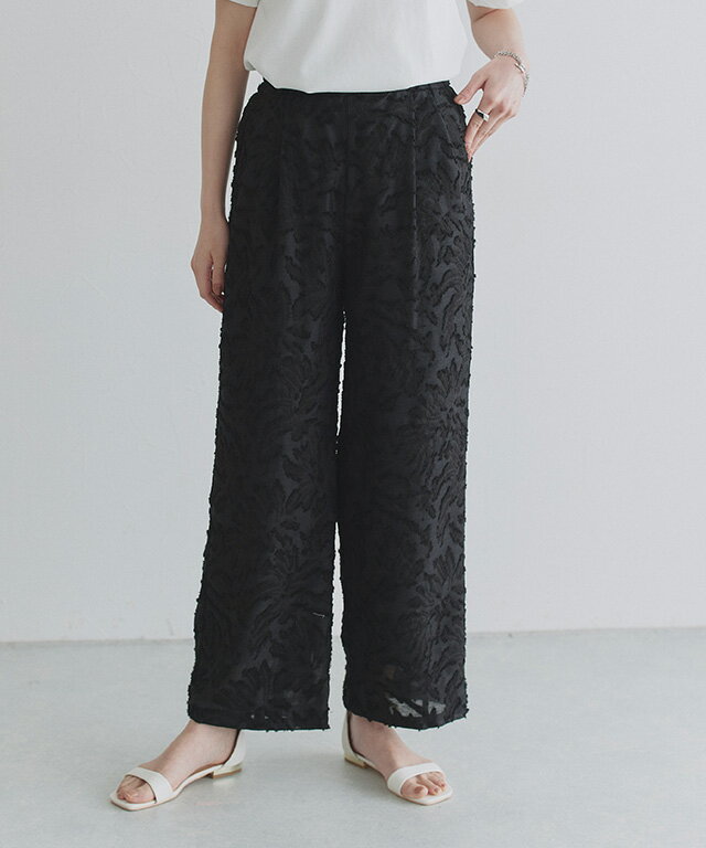 全品10%OFFクーポン★【送料無料】[ECLAM] フリンジジャカードタックパンツ ☆ パンツ フリンジ ジャカード素材 タック ストレート ウエストゴム ECLAM クラム ピエロのサムネイル