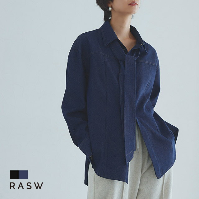 【送料無料】[RASW]デニムリボンシャツ ☆ シャツ デニムシャツ リボン カジュアル ゆとり ウエスタン調 柔らかい 薄手 軽い ピエロのサムネイル