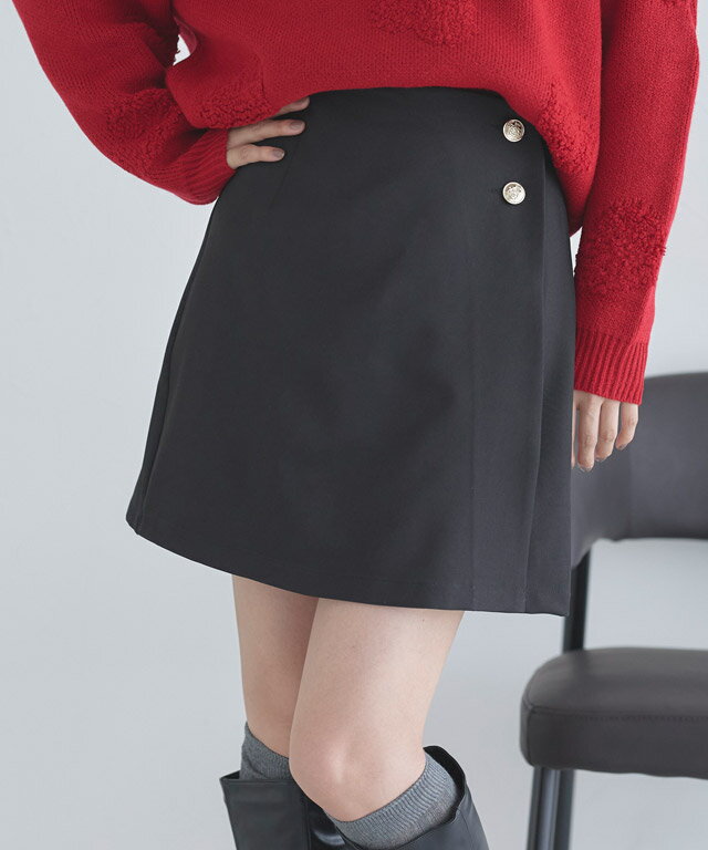 [ECLAM] 【送料無料】 【パンツ付き】ゴールドボタンラップスコート ☆ スコート ゴールドボタン ラップ パンツ付き フレア スタイルアップ クラシカル 上品 落ち感 美シルエット クラム ECLAM【Pierrot】のサムネイル