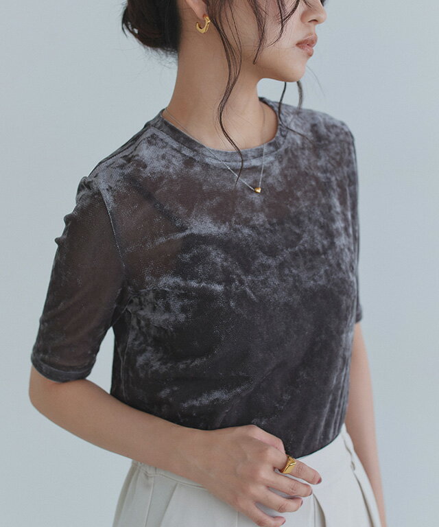 【送料無料】[ECLAM] シアーベロアカットソー ☆ カットソー シアーベロア ベーシックデザイン トップス トレンド ECLAM クラム ECLAM【Pierrot】 ピエロのサムネイル