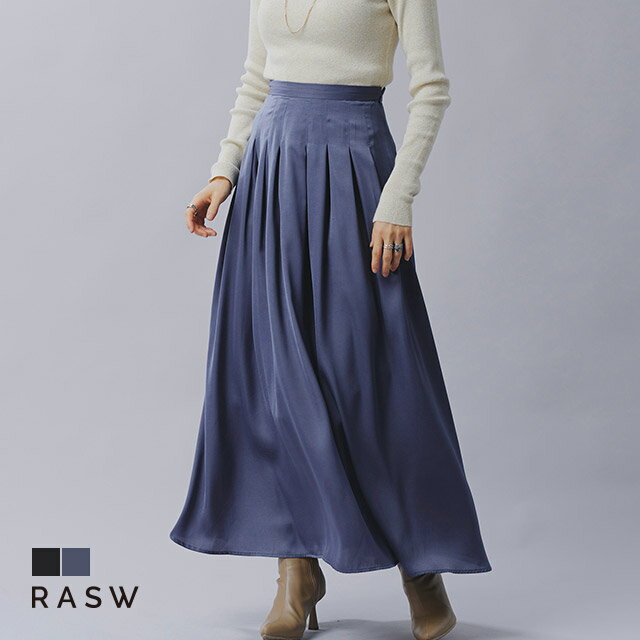 全品20%OFFクーポン！[RASW] サテンタックフレアスカート ☆ フレアスカート サテン タックデザイン フ..