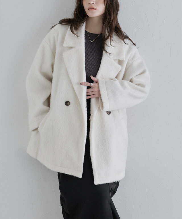 [ECLAM] シャギーダブルテーラードジャコット ☆ ジャコット テーラード シャギー オーバーシルエット アウター ジャケット コート ふんわり クラム ECLAM ピエロ 送料無料のサムネイル