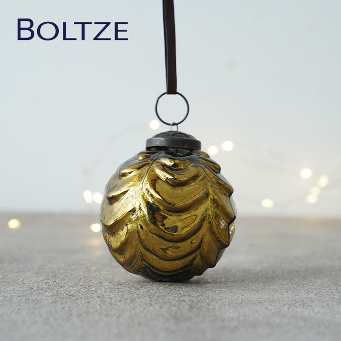 2025039クリスマスツリー オーナメント ドイツ BOLTZE(ボルツ) ガラスボール テクカル 1個入  7cm アンティーク調 イエローオーカー クリスマス ピカキュウホーム ピカキュウhome