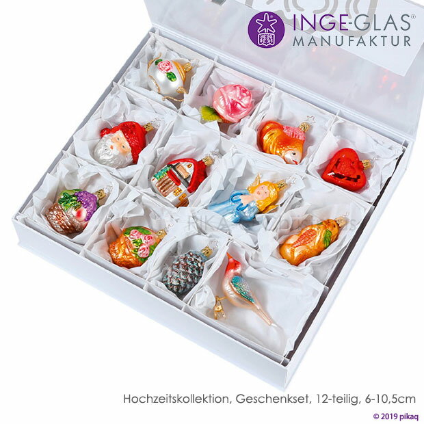 10106S015 ドイツINGE-GLAS MANUFAKTUR(インゲ・グラス)THE BRIEAL COLLECTION Hochzeitskollektion[Dクリスマスの12点天使・小鳥・金魚・フラワーバスケット・フルーツバスケット・ハート・おうち・松ぼっくり・うさぎ・バラ・サンタ・ティーポット] [D53]ピカキュウhome