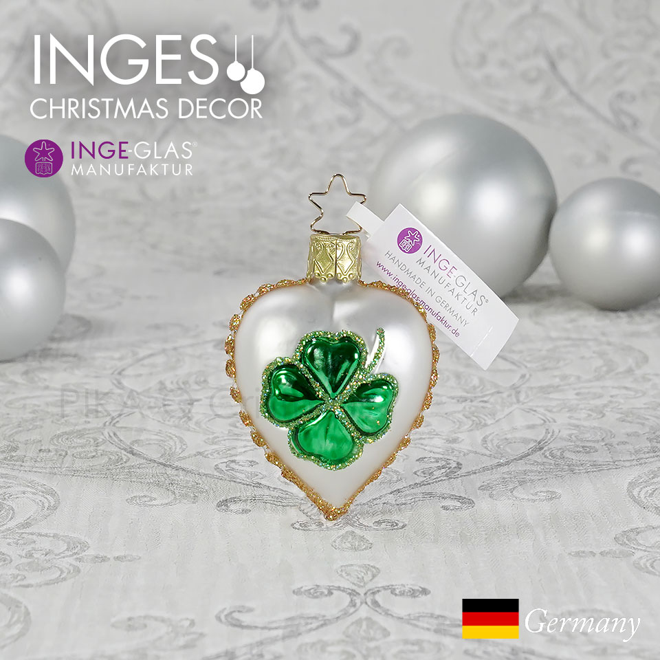 10057S008 ドイツINGE-GLAS MANUFAKTUR(インゲ・グラス)[I157]四葉のクローバー ハンドメイドオーナメント Made in Germany 職人の手作り ヨーロッパ直輸入 クリスマス ピカキュウホーム ピカキュウhome