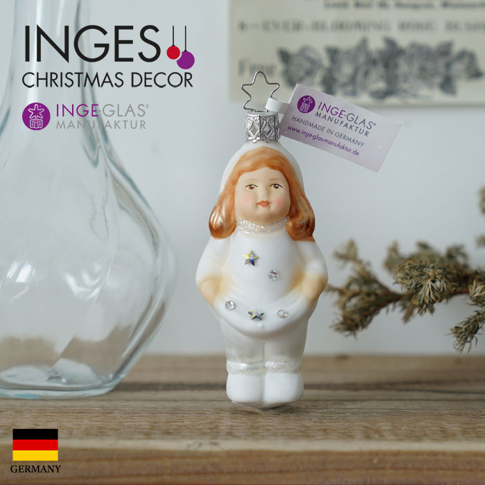 10208S019 ドイツINGE-GLAS MANUFAKTUR（インゲ・グラス）クリスマスツリー オーナメント 星の銀貨 ホワイト ガラス ドイツ 女の子 物語 スターマネー ハンドメイドオーナメント Made in Germany 職人の手作り ヨーロッパ クリスマス ピカキュウホーム ピカキュウhome