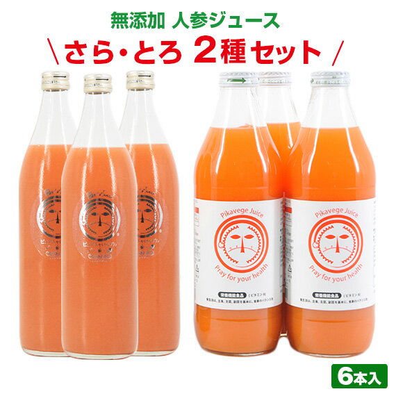 無添加 人参ジュース ハーフ&ハーフセット 6本入(900ml×3、1000ml×3) にんじんジュース 無添加ジュース ストレートジュース 果汁100% 国産...