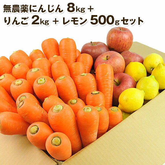 送料無料 無農薬にんじん野菜セット（無農薬にんじん8kg＋りんご2kg＋レモン500g） にんじんジュース キット コールドプレスジュース用 朝食キット 常温便 りんご 無農薬 酵素 生酵素 ゲルソン療法 あす楽