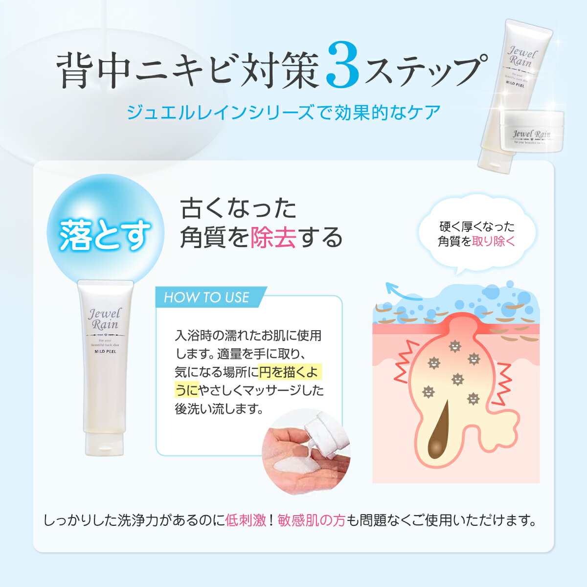 医薬部外品薬用無添加【ジュエルレインACボディージェル60gピールワン150g】メンズレディース背中ケアニキビ跡にきびピーリング美白クリーム体おしり石鹸デコルテ色素沈着消し敏感肌乾燥肌毛穴ポツポツ黒ずみブツブツしみ対策