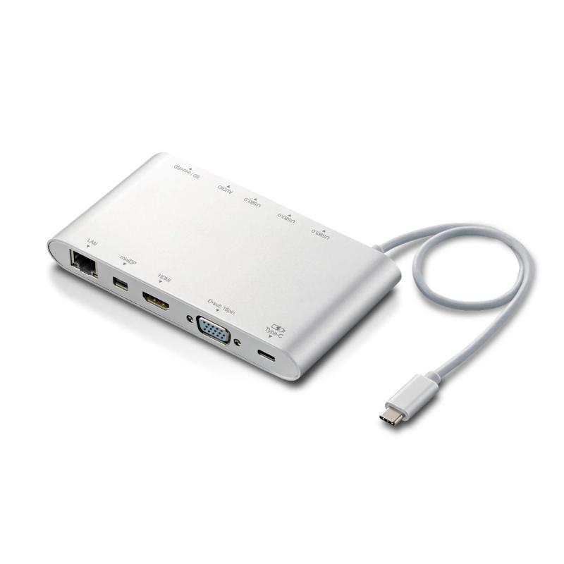 エレコム ドッキングステーション PD [充電Type-C/USB3.0/miniDisplay/HDMI/D-sub/φ3.5/SD+microSD/LAN] 30cm シルバ…