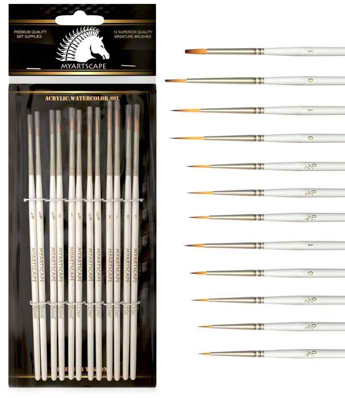 Miniature Paint Brush Set - Brushes for Fine Detail Painting - for the Acrylic, Oil &amp; Watercolour Painter - Use for Art, Miniatures, Models, Wargaming, Airfix, Army Figures, Warhammer 40k - Includes Liners, Rounds &amp; Flats