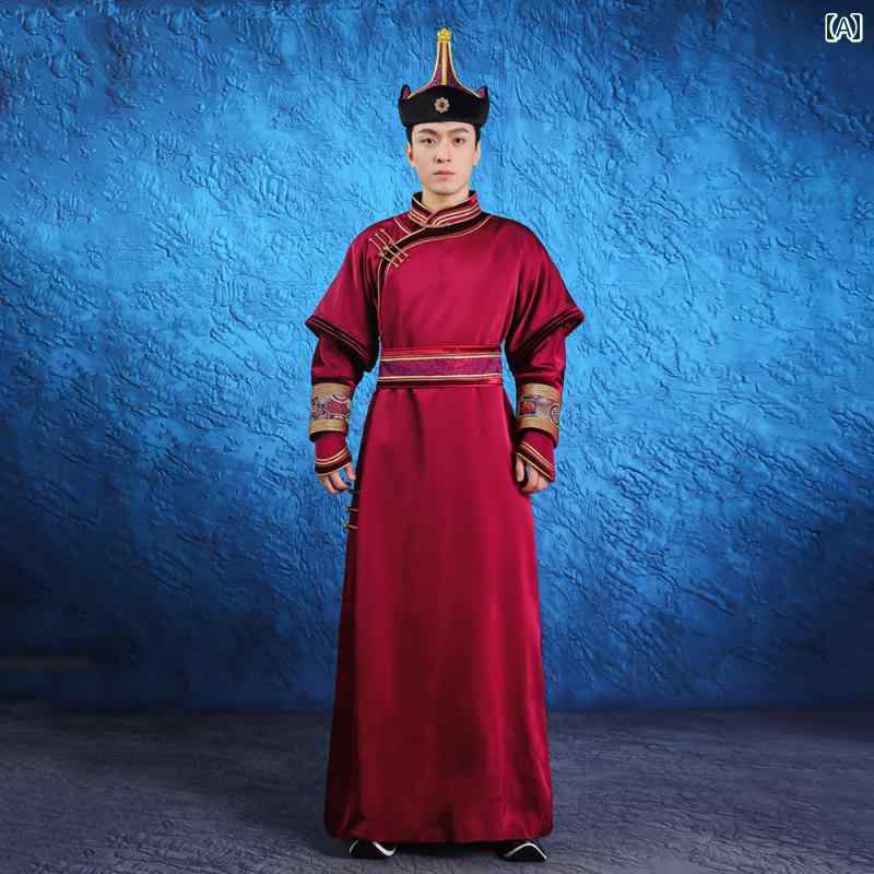 民族衣装 モンゴル メンズ モンゴル 民族 ダンス パフォーマンス 服 ファッション カップル 赤い 結婚式 キャットウォーク 写真撮影 モンゴル ローブ