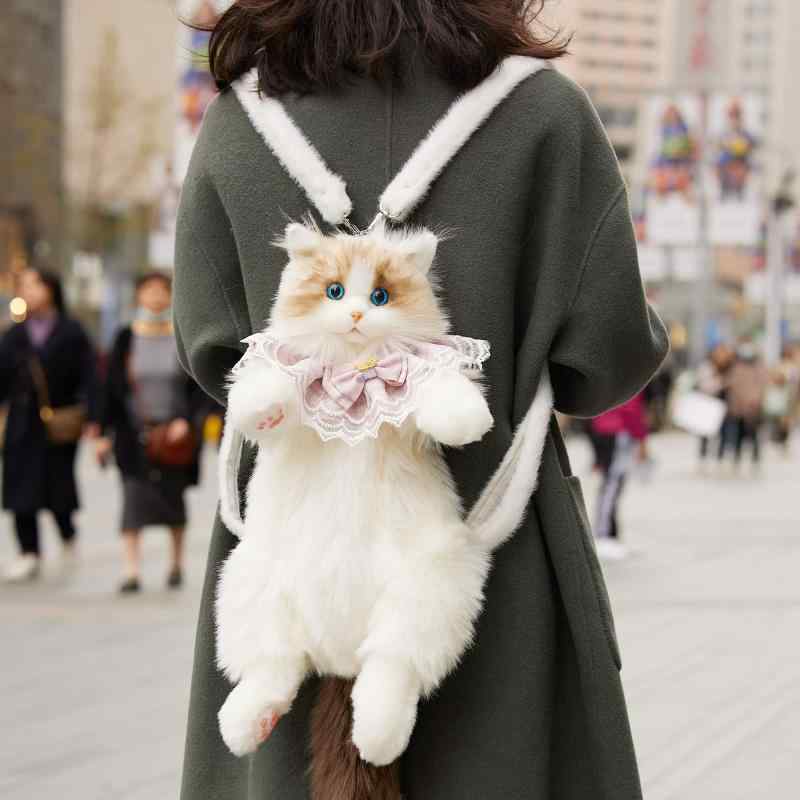 Chongker ハンドメイド リアルな猫型リュック 猫のぬいぐるみペット好きな人へのプレゼント 女性へのプレゼント