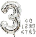 数字バルーン 40インチ 0-9 数字 バルーン 誕生日バルーン ナンバー 純色 アルミ風船 バースデーバルーン 大きい 装飾グッズ 風船 パーティーグッズ ウェディング 記念日 (数字3, シルバー)
