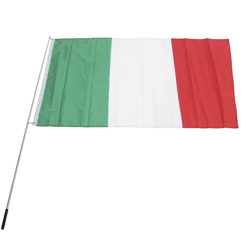 Difounmas 国旗セット イタリア国旗 旗棒 伸縮式 フラッグサイズ 90×150cm 伸縮旗ポール 手旗棒 155cm 国際交流 フェスティバル イベント サッカー 体育 競技 代表応援用 文化祭 装飾 パーティ運動