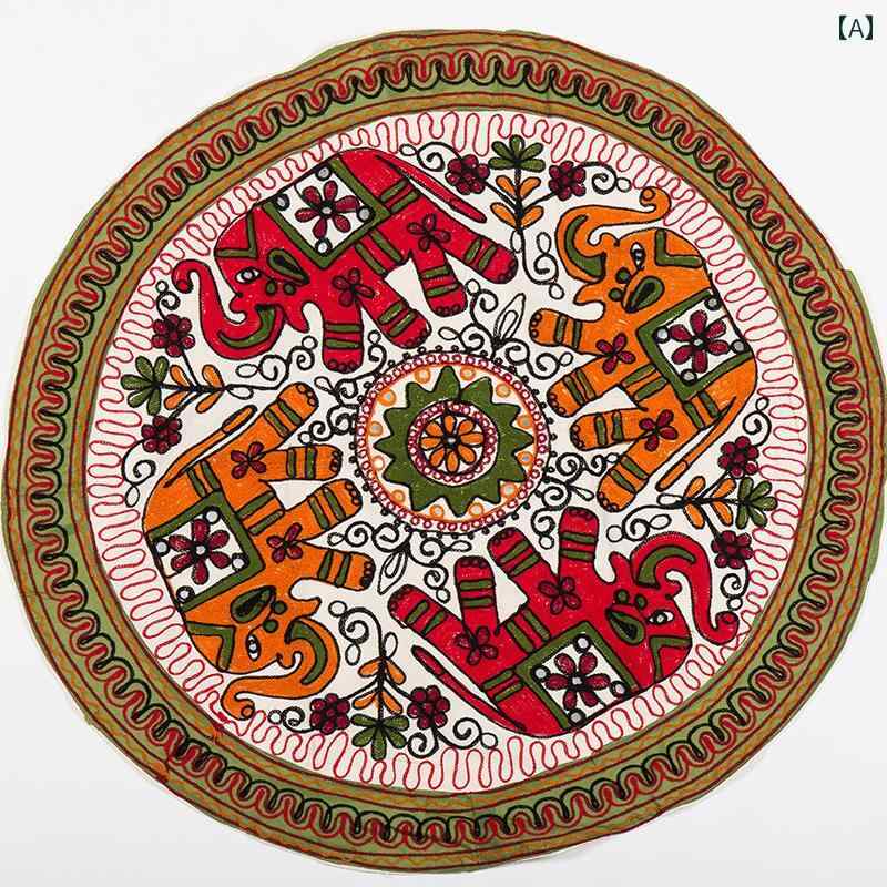 インド ネパール ホーム アクセサリー カラフル 刺繍 テーブル コーヒー テーブル テーブル マット 装飾 布 ラウンド 壁掛け 壁画