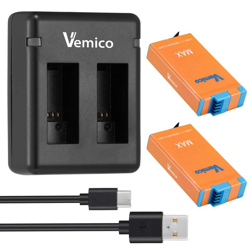 Vemico GoPro MAX バッテリー 2個大容量1600mAhバッテリー Type C Mrico USB バッテリーバック Type-Cケーブル付き 対応機種 GoPro Hero MAX