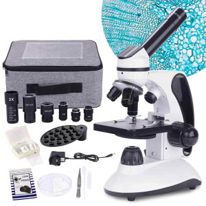 顕微鏡光学顕微鏡40~2000倍スライドセット、デュアルLED照明、子供用 生物顕微鏡 小学生 電話アダプターを備えた子供学生大人のための科学実験室クラスの家庭研究のための強力な専門生物