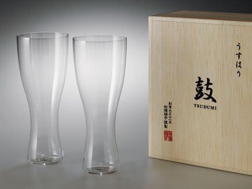 うすはりビールグラス うすはりグラス　鼓　ガラス ビールグラス（ピルスナー）木箱2個セット