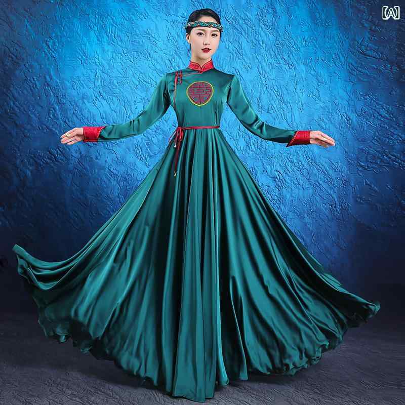 エスニック ダンス パフォーマンス 服 刺繍 大きい スカート モンゴル ローブ ドレス レトロ イブニングドレス ウェディングドレス