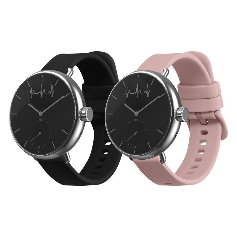 2x 交換ベルト 対応: Withings ScanWatch 38mm / Steel HR 36mm / Move ECG バンド - シリコンバンド ソフト TPU 耐久性 黒色/グレー